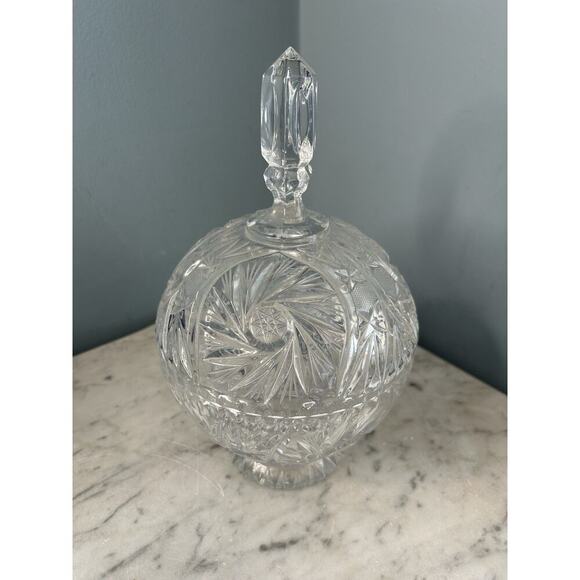 Bohemia Crystal Candy Dish Lidded Vintage Violetta Pinwheel Star of David Clear - Picture 15 of 16